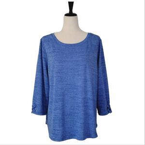 T By Talbots Heathered Blue Lace-Up Detail On 3/4 Sleeve Sweatshirt Size 2X NWOT